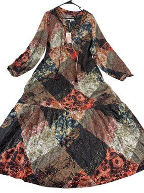 NWT Johnny Was Silk Mabel Boho Dress Tassels Patchwork Peasant Tiered Large